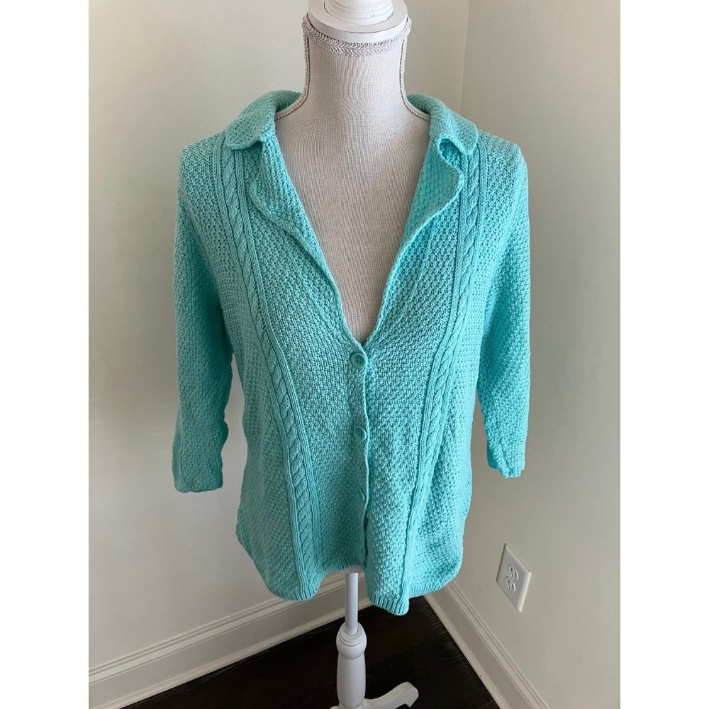 Heather B Teal 3/4 Sleeve Cardigan Size Large